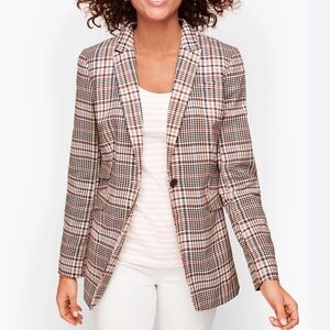 Talbots Friday Plaid Blazer Size 14 Preppy Cotton Blend One Button Long Sleeve